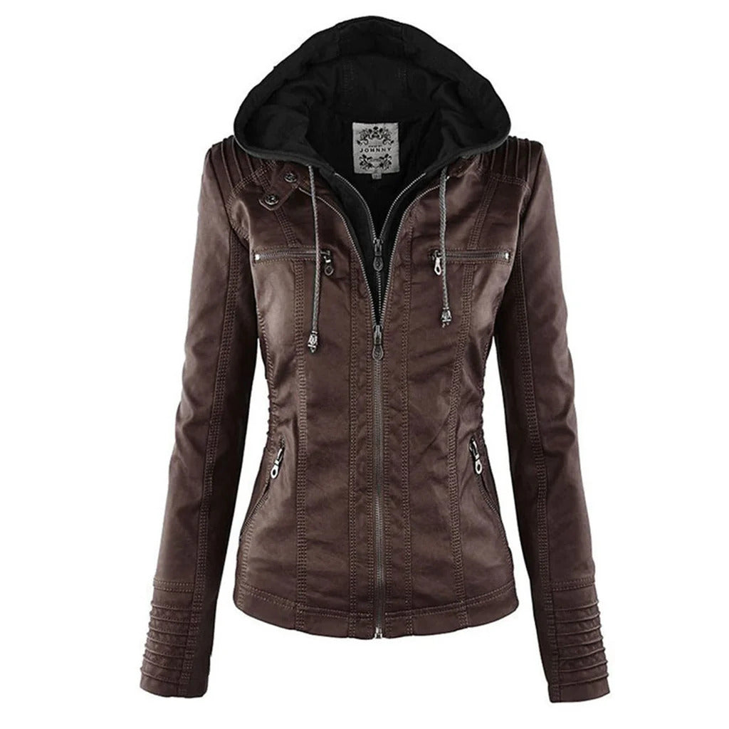 GIANNA  | Damen Lederjacke mit Kapuze